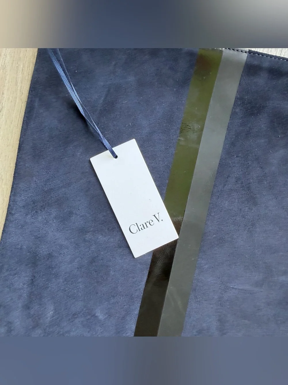 CLARE V. Greta Navy Suede Foldable Clutch Bag